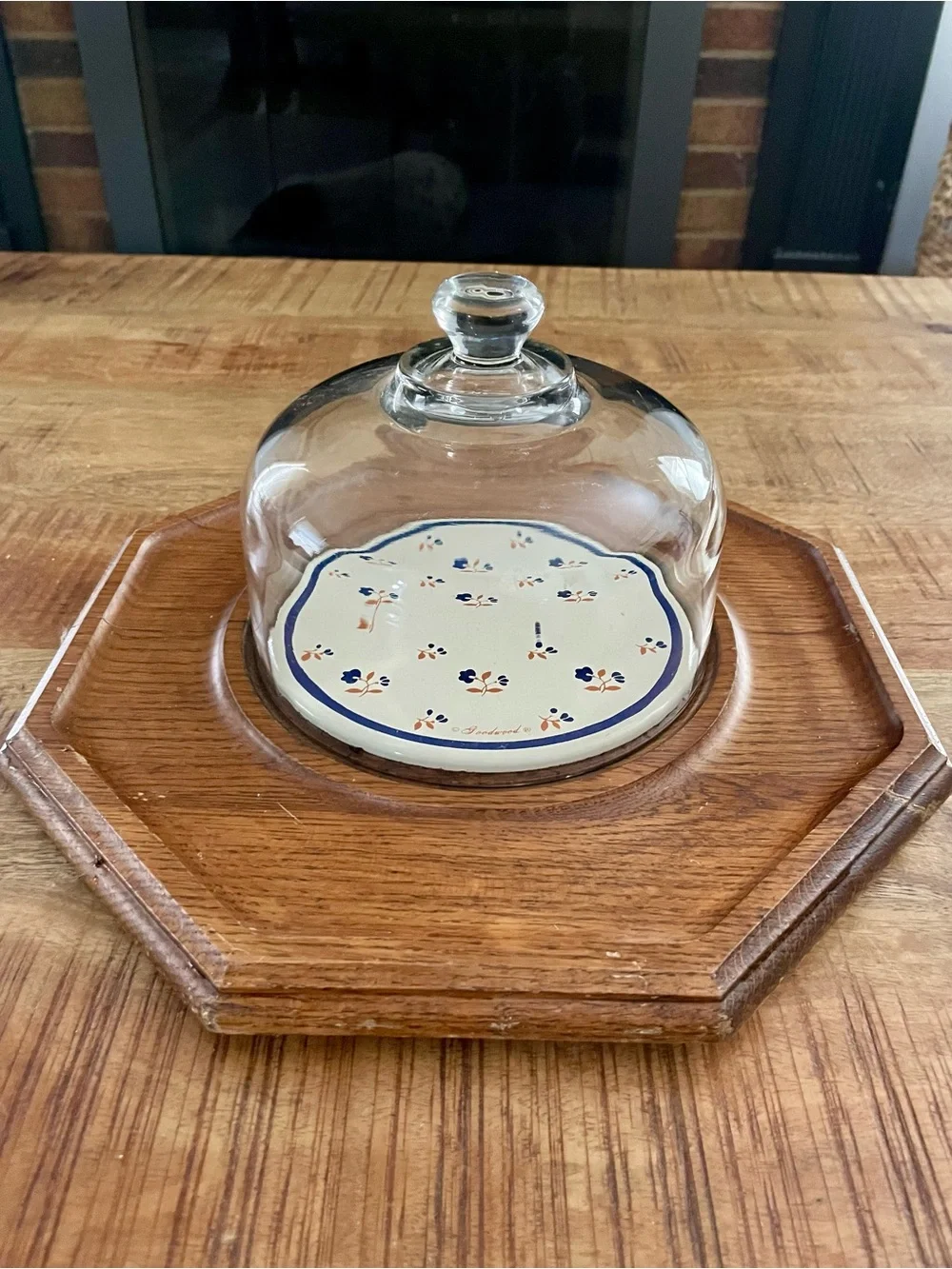 Vintage Teakwood Cheese Plate with Glass Dome